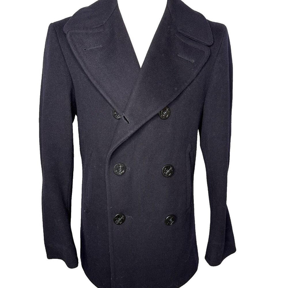 Vintage US Navy Men's Peacoat 100% Wool Enlisted Overcoat Size 38 Military Coat